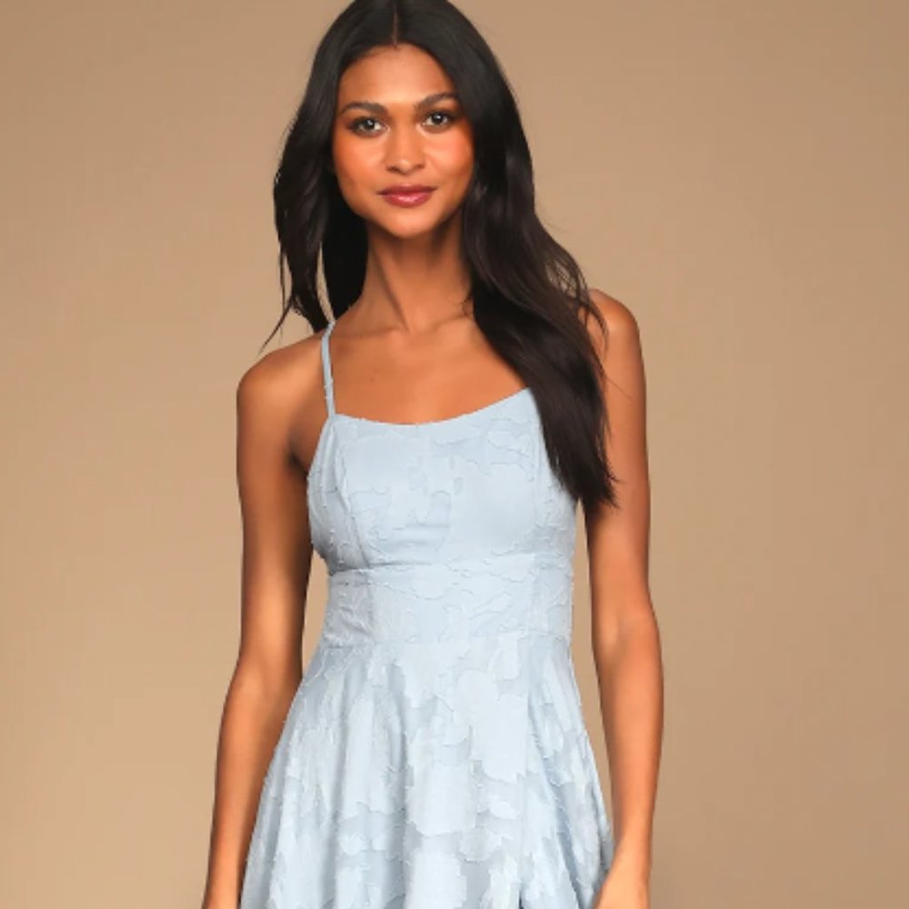 Lulus NWT Let There Be Romance Slate Blue Burnout Floral Maxi Dress Sz S